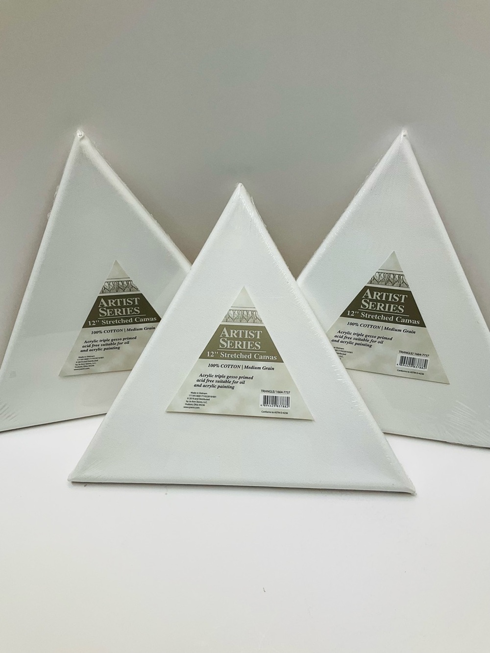NEW 3pc Artist Series 12" Triangular Stretched Canvas - Medium Grade 100% Cotton